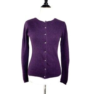 Angora Rabbit Hair Cardigan Sweater Size XS Purple Hillard & Hanson Jewel Button
